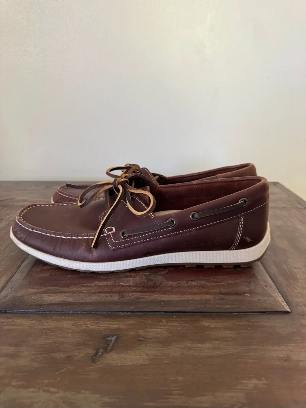 Ecco brown leather casual‎ moccasins slip on boat shoes men’s size 8